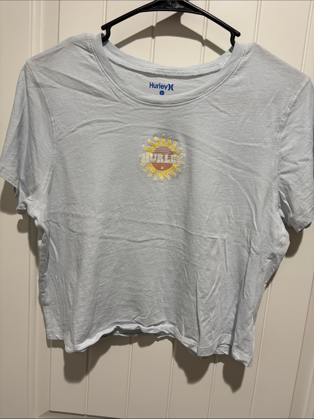 Hurley Pale Blue Women's Short Sleeve Tee with Yellow Sun Logo